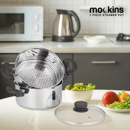 Mockins 3-Piece Stainless Steel Steamer Pot Set with 3 Qt. Saucepot and 2 Qt. Steamer Insert thumbnail 8
