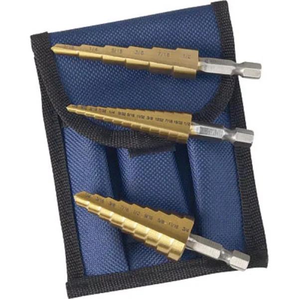 Astro Pneumatic Titanium Coated Step Drill Bit Set with 1/4 in. Shank and Storage Pouch
