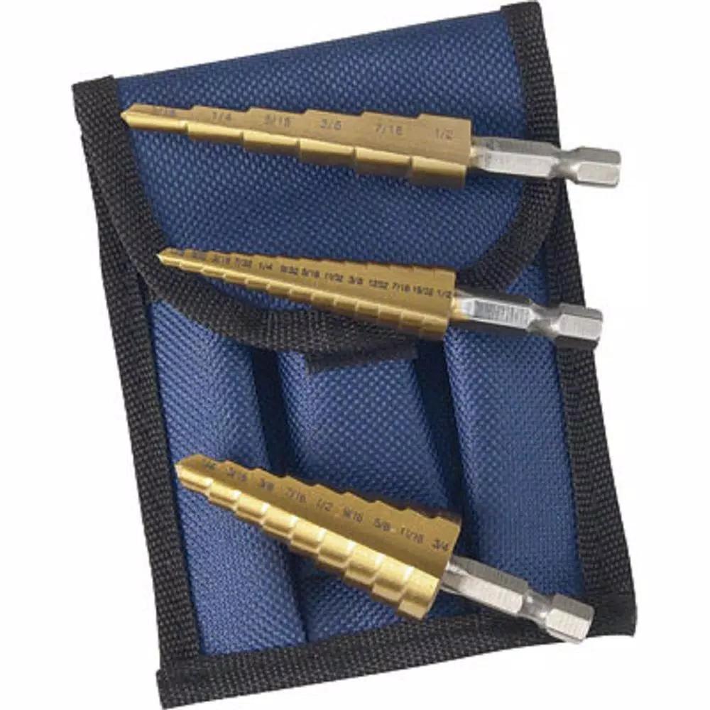 Astro Pneumatic Titanium Coated Step Drill Bit Set with 1/4 in. Shank and Storage Pouch