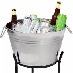 Sunnydaze Decor 5-Gallon Stainless Steel Ice Bucket Cooler with Iron Stand and Serving Tray thumbnail 4