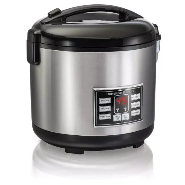 Hamilton Beach 20-Cup Stainless Steel Rice and Hot Cereal Cooker with Rice Rinser and Steam Basket