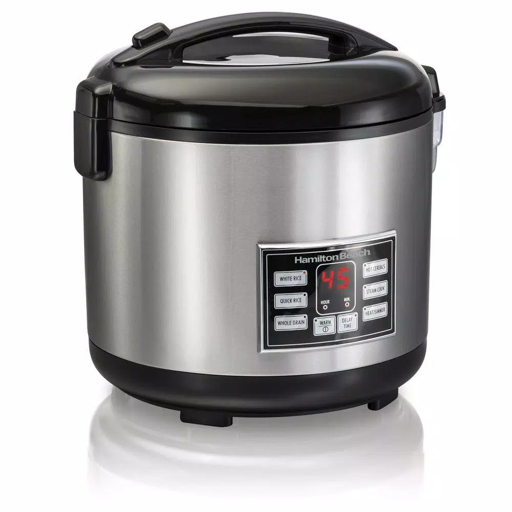 Hamilton Beach 20-Cup Stainless Steel Rice and Hot Cereal Cooker with Rice Rinser and Steam Basket