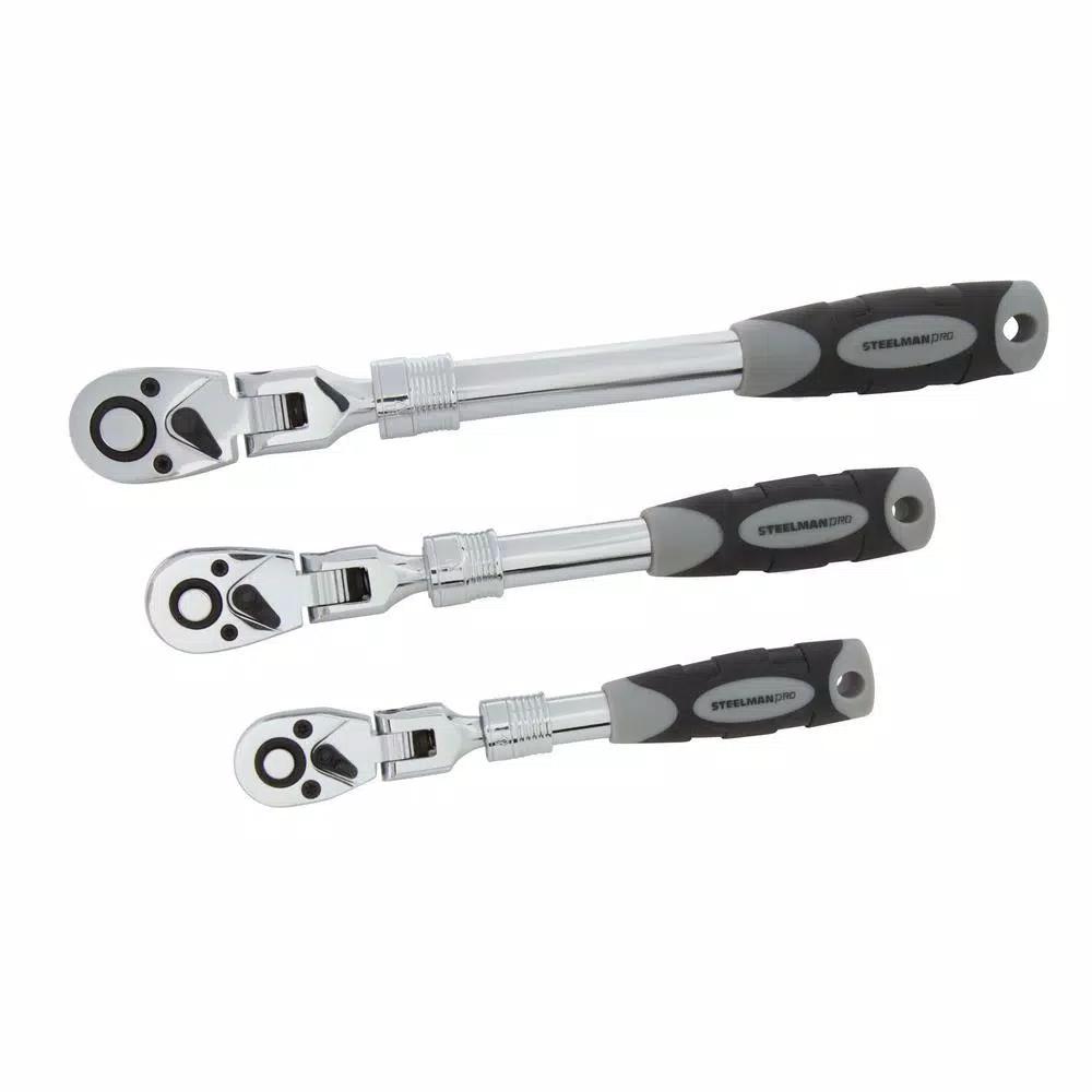 STEELMAN PRO 96753 3-Piece Extendable Flex-Head Ratchet Set, 1/4 in., 3/8 in., and 1/2 in. Drive