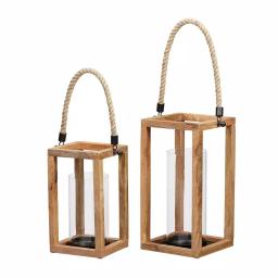 StyleWell Natural Mango Wood Candle Lanterns with Rope Handle, Set of 2 thumbnail 6