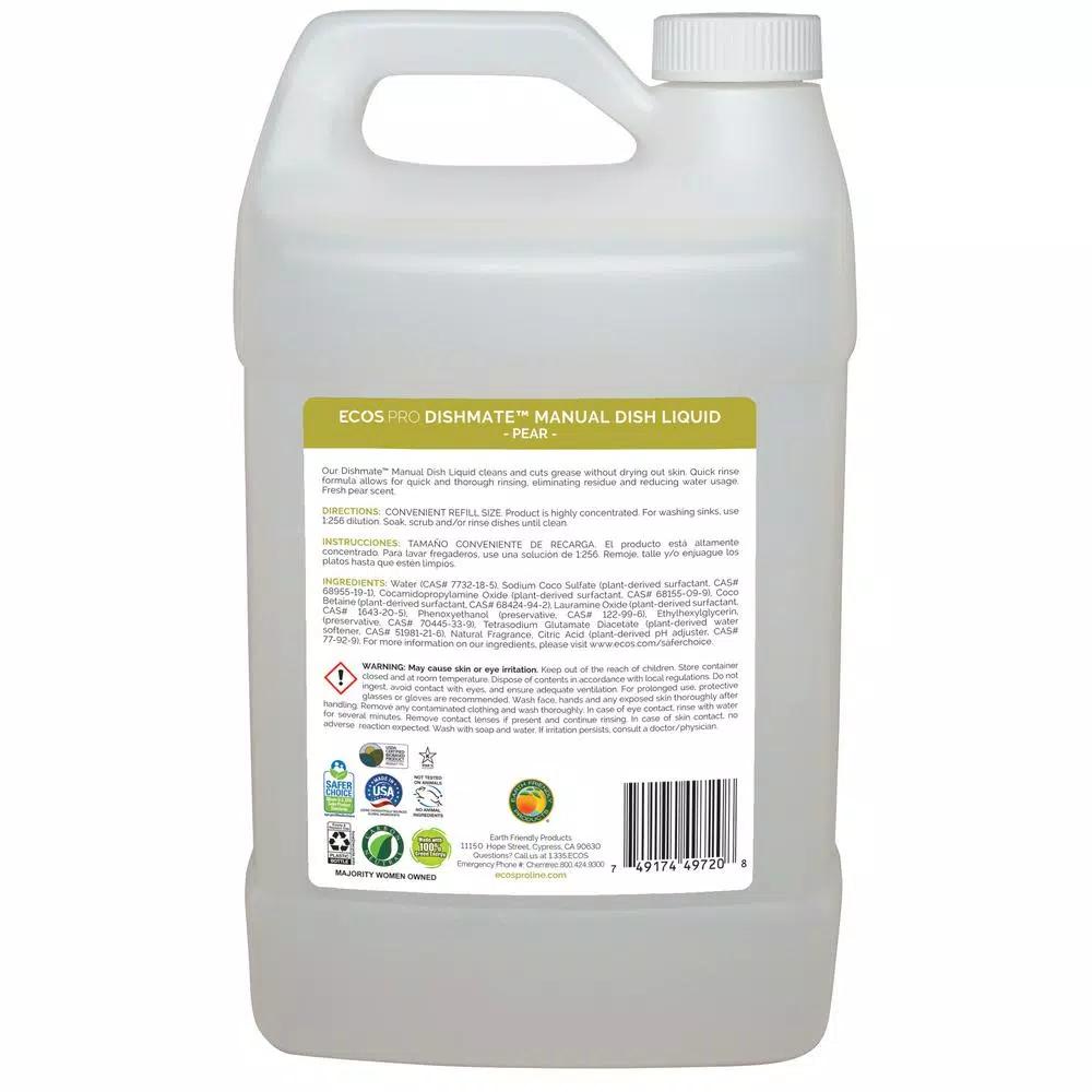 ECOS Pro Dishmate Manual Dishwashing Liquid, Pear Scent, 128 oz.