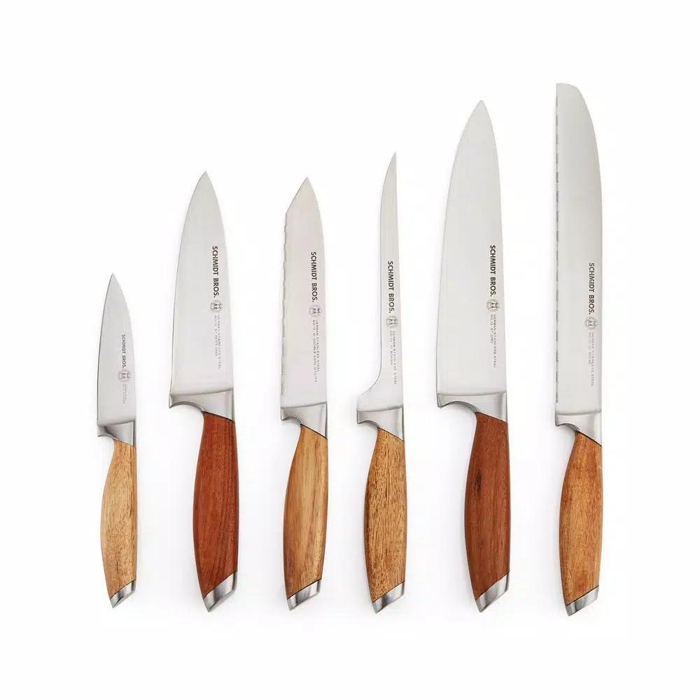 SCHMIDT BROS. Schmidt Brothers 7-Piece Bonded Teak Stainless Steel Knife Set with Acacia Midtown Magnetic Block