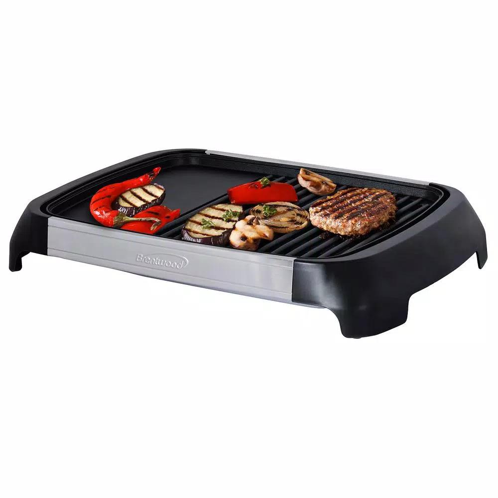 Brentwood Select 1200W Electric Indoor Grill and Griddle, Non-Stick Surface, Black & Stainless Steel