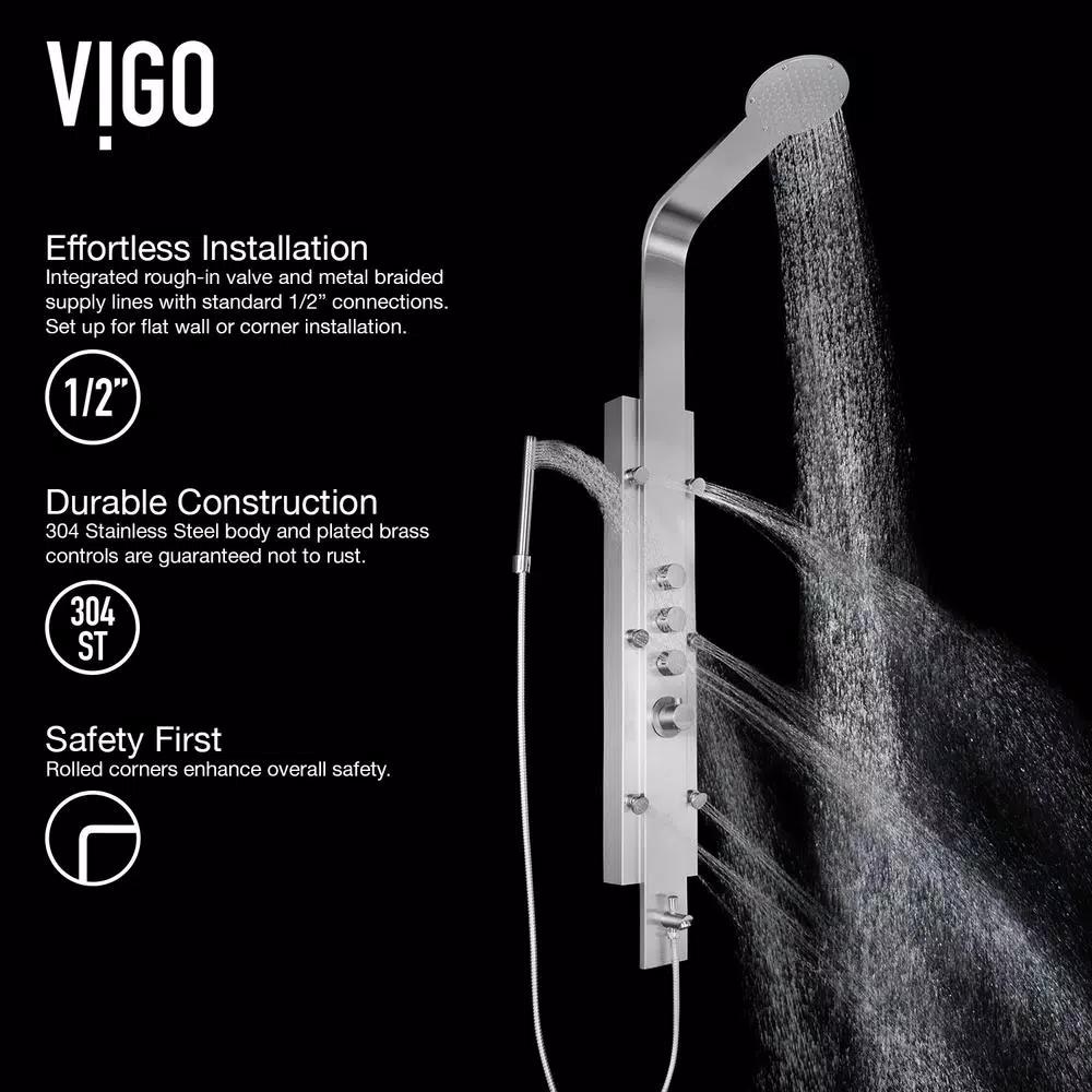 VIGO Mateo 59.5 in. Stainless Steel 6-Jet High Pressure Shower Panel System