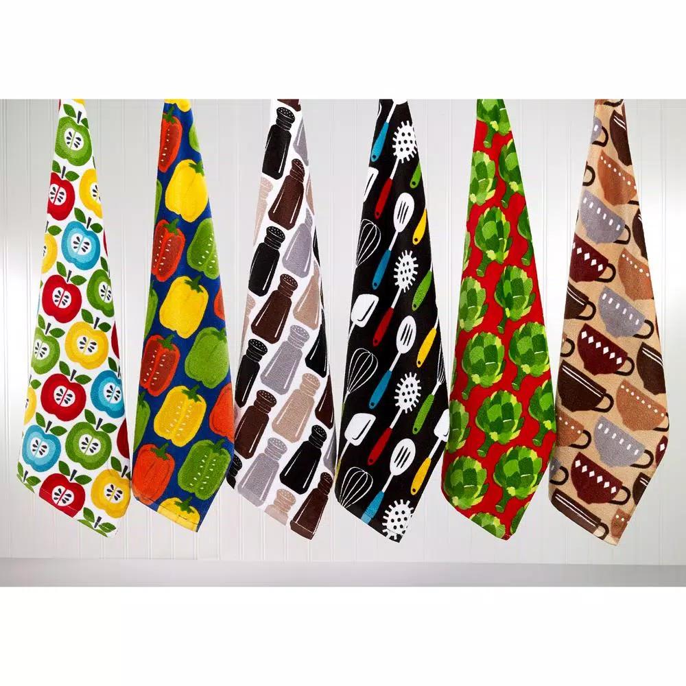 RITZ T-fal Coffee Print and Solid Cotton Kitchen Dish Towel Set, 4-Pack