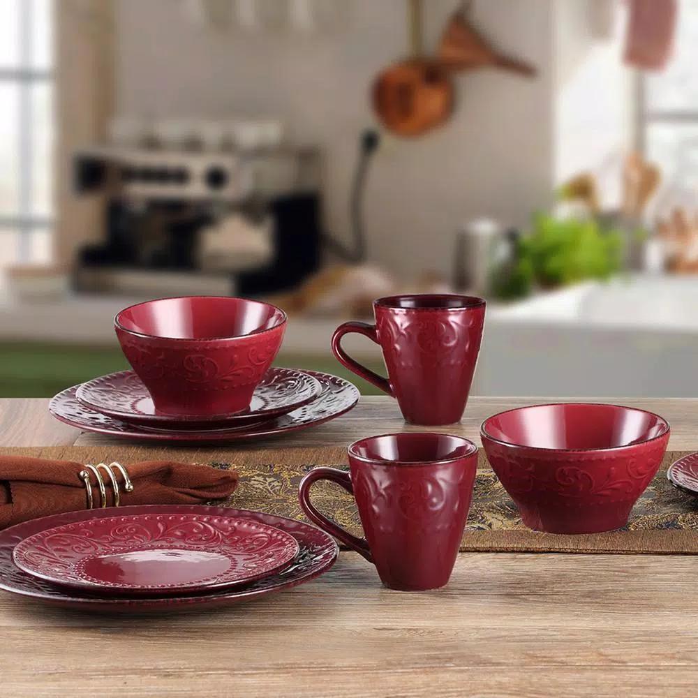 Lorren Home Trends Lorren Home 16-Piece Merlot Stoneware Dinnerware Set, Service for 4