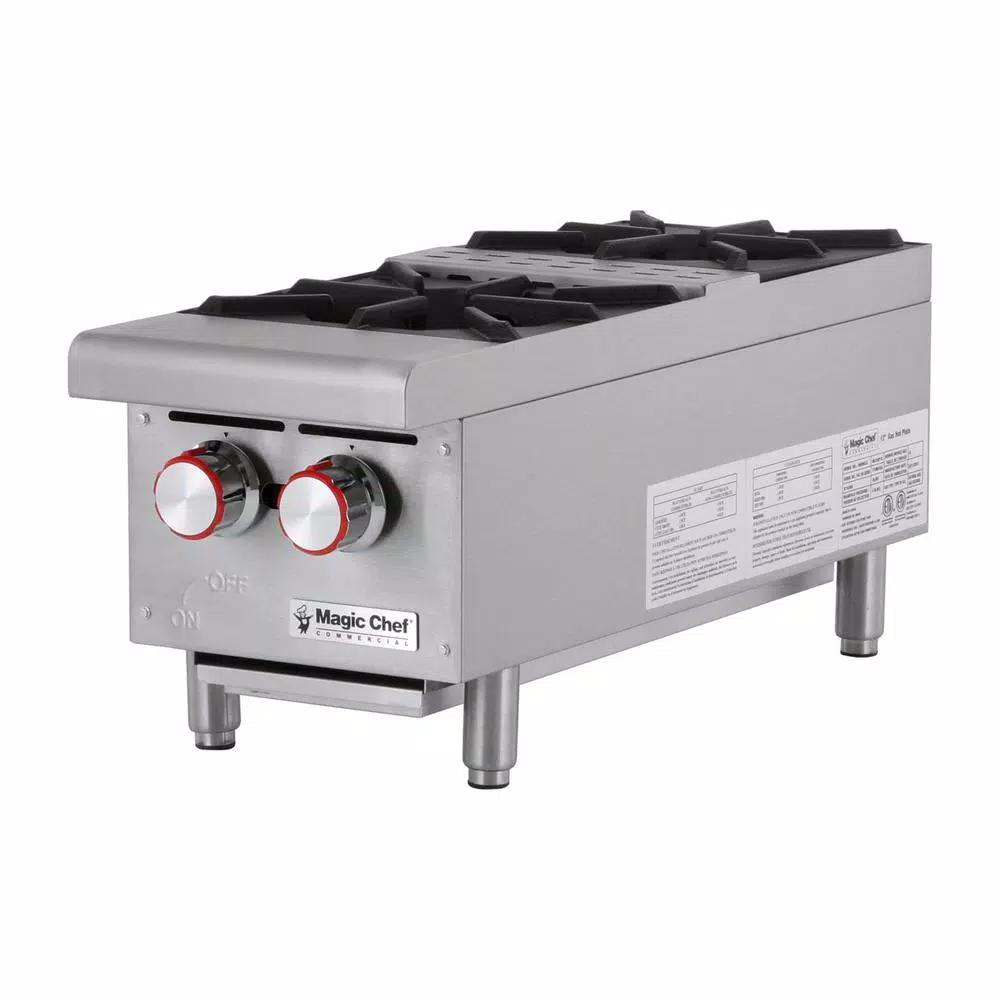 Magic Chef 12 in. Commercial Natural Gas Countertop Hot Plate, 50,000 BTU, Stainless Steel