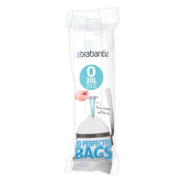 Brabantia PerfectFit Trash Can Liners Code O, 8 Gal (30 L), 240 Count (12 Packs of 20)