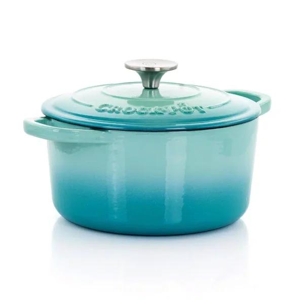 Crock-Pot Artisan 3 Qt. Enameled Cast Iron Dutch Oven with Lid, Aqua Blue