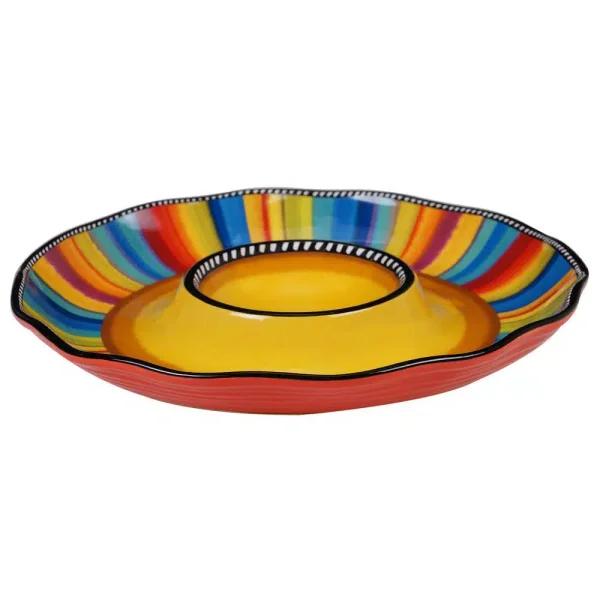 Certified International Sierra 13.5 in. Multicolored Earthenware Chip and Dip Server