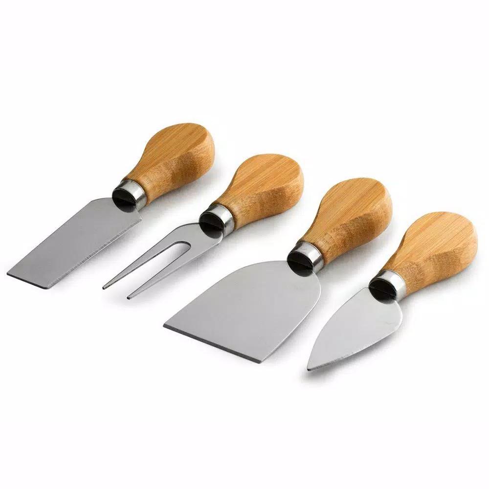 Bambusi Bambsi 100% Natural Bamboo Cheese Board & Cutlery Set with Slide-Out Drawer