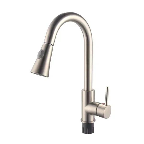 Vanity Art Brushed Nickel Single-Handle Pull-Down Kitchen Faucet with 360 Degree Swivel Spout