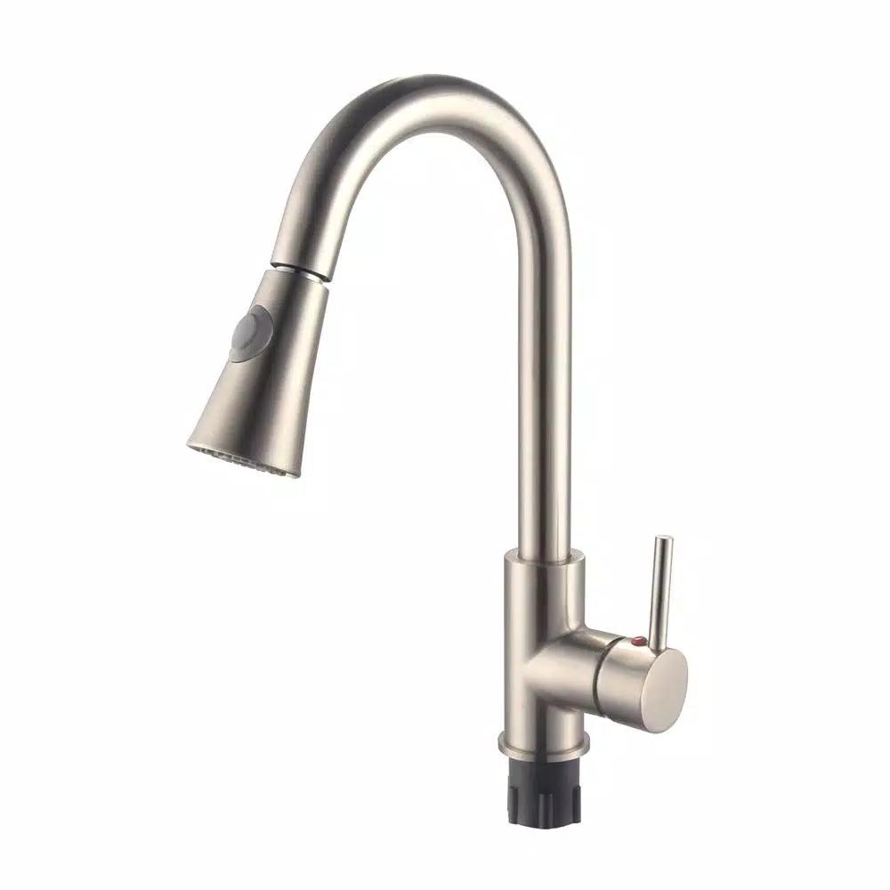 Vanity Art Brushed Nickel Single-Handle Pull-Down Kitchen Faucet with 360 Degree Swivel Spout
