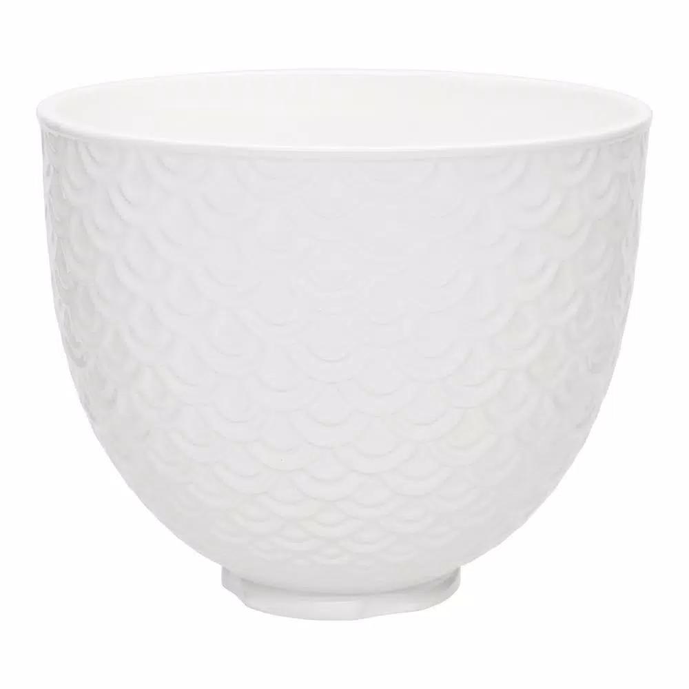 KitchenAid 5 Qt. White Mermaid Lace Textured Ceramic Mixing Bowl for Tilt-Head Stand Mixers
