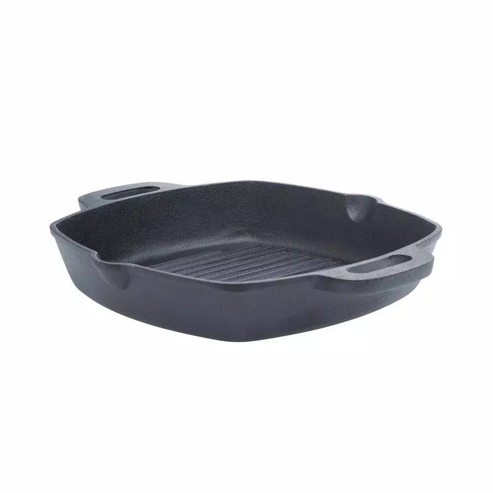 Basic Essentials 10 in. Square Cast Iron Nonstick Grill Pan, Black