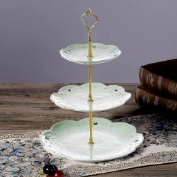 MALACASA 3-Tiered Green Porcelain Cupcake Tower Stand, Round Dessert & Cake Serving Stand thumbnail 2