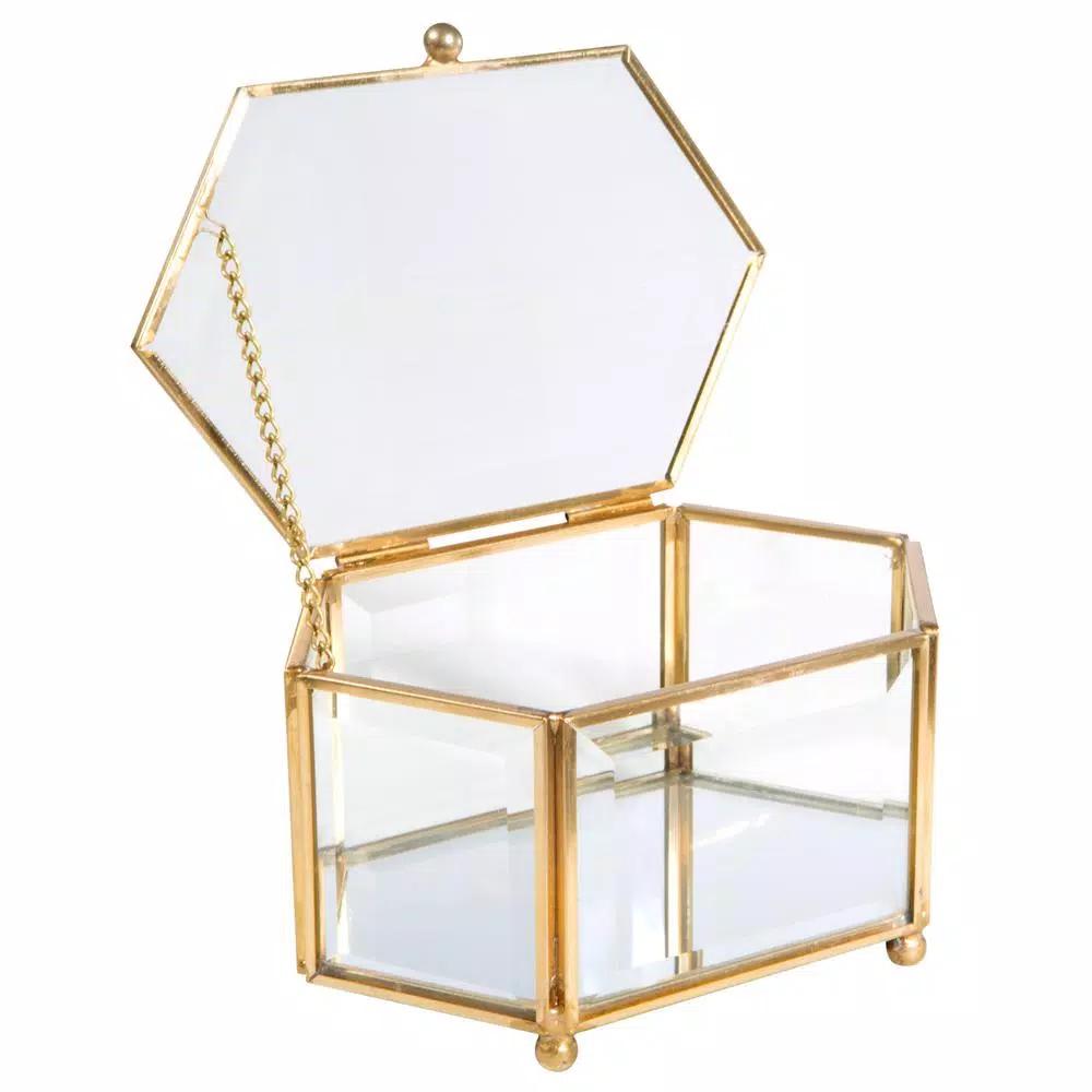 Home Details Vintage Gold Mirrored Diamond Glass Keepsake Box