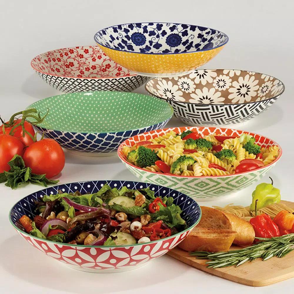 Certified International Soho Multicolored Porcelain 9 in. 32 oz. Dinner Bowls, Set of 6