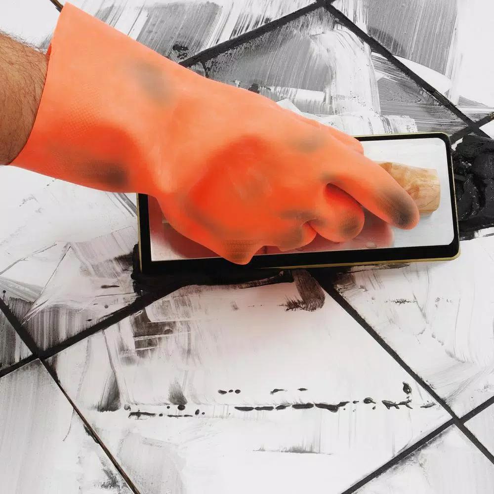 QEP Heavy Duty Latex Tile Grouting and Multipurpose Gloves, Orange, 1 Pair