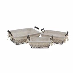 Cheungs Beige Metal Wire Decorative Tray Set of 3 with Fabric Liners - Farmhouse Style thumbnail 2