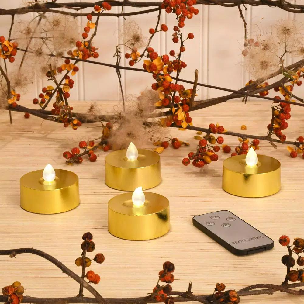 LUMABASE Gold Extra Large LED Tea Light Candles with Remote Control and Dual Timers, 4-Count