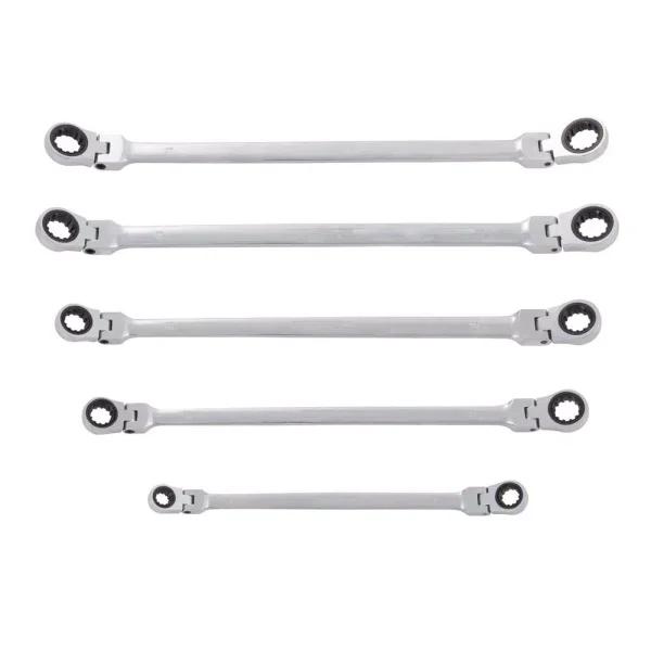 STEELMAN PRO 96747 Metric Flexible Double Box-End Universal Spline Ratcheting Wrench Set, 5-Piece