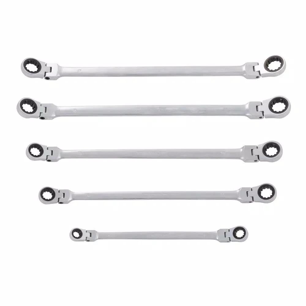 STEELMAN PRO 96747 Metric Flexible Double Box-End Universal Spline Ratcheting Wrench Set, 5-Piece