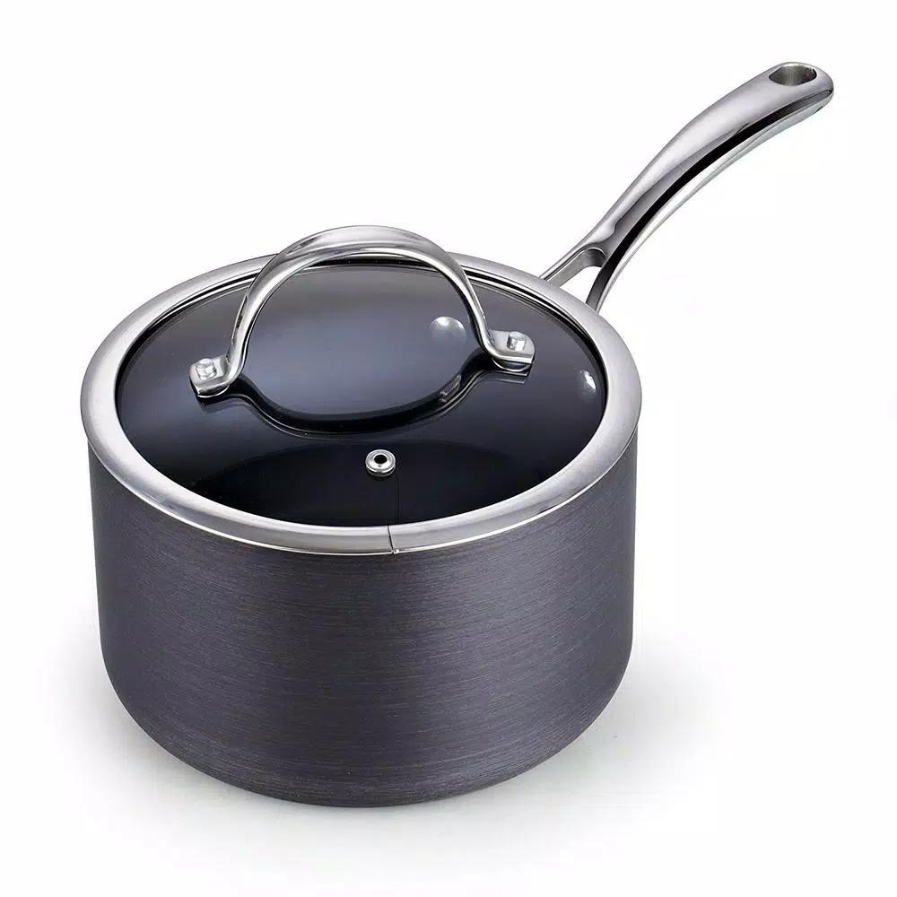 Cooks Standard 3 Qt. Hard-Anodized Aluminum Nonstick Saucepan with Glass Lid, Black