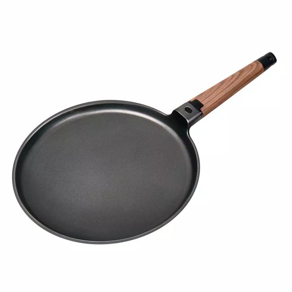 MasterPan 11 in. Non-Stick Cast Aluminum Crepe Pan with Detachable Handle, Induction Compatible, Black