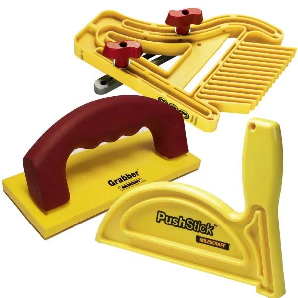 Milescraft Woodworking Safety Bundle - Feather Board, Grabber Push Block, and Push Stick