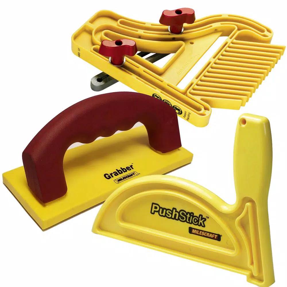 Milescraft Woodworking Safety Bundle - Feather Board, Grabber Push Block, and Push Stick