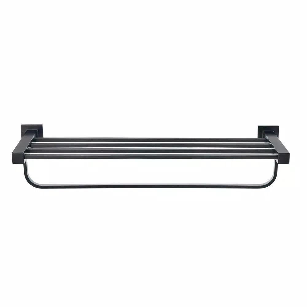 Glacier Bay Farrington 21 in. Wall Mount Towel Rack with Shelf and Bar, Matte Black