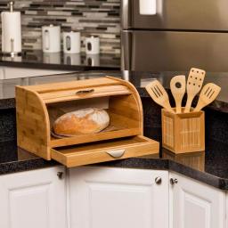 Honey-Can-Do Bamboo Bread Box with Roll-Top Door, Pull-Out Drawer, and Integrated Cutting Board thumbnail 1