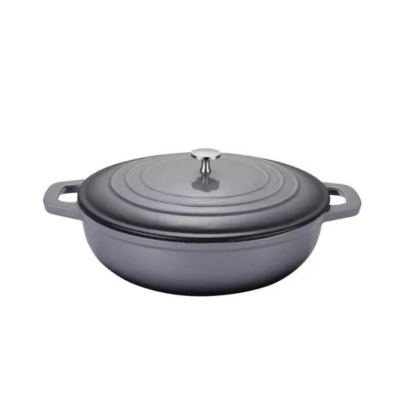 AMERCOOK LA PLURIEL 3 qt. Round Enameled Cast Iron Casserole Pan with Lid, Gray