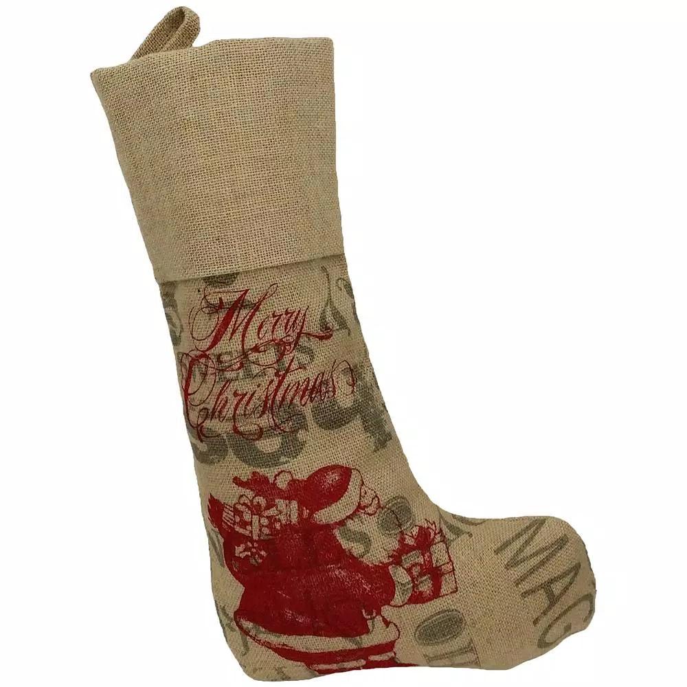 Manor Luxe Jute Saint Nick Christmas Stocking with Printed Burlap Design, 20 in.