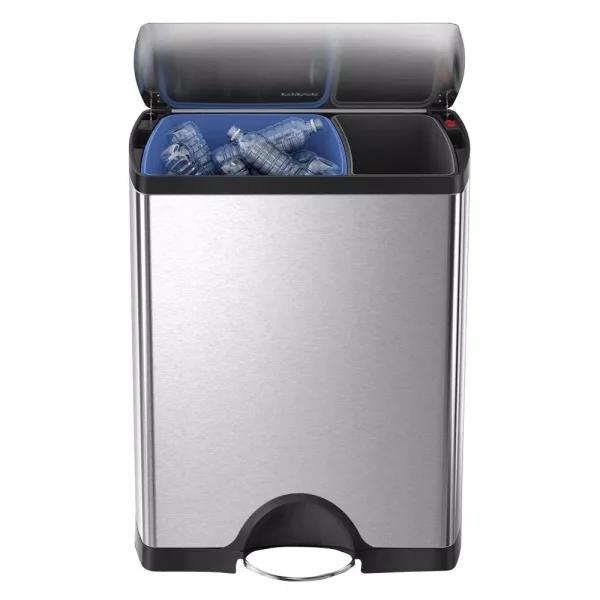 simplehuman 46L Fingerprint-Proof Brushed Stainless Steel Rectangular Recycling Step-On Trash Can