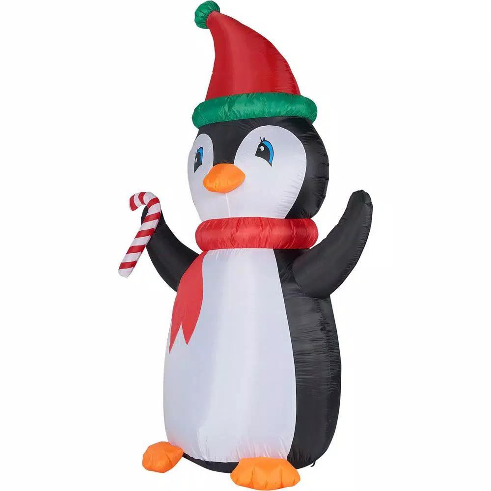 Fraser Hill Farm 10 ft. Penguin and Candy Cane Christmas Inflatable with RGB Lights
