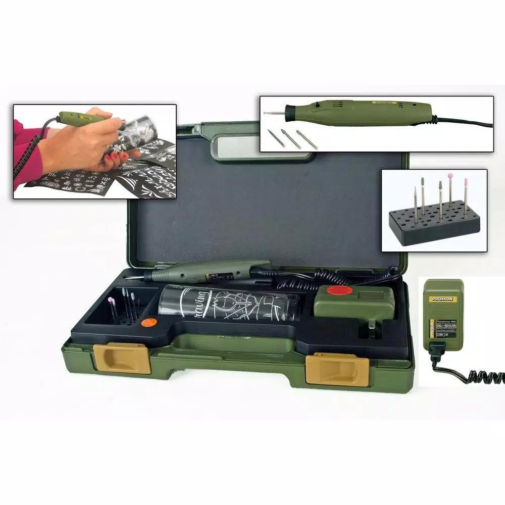 Proxxon GG 12 Engraving Kit with Mains Adaptor, Trial Glass, and Storage Case