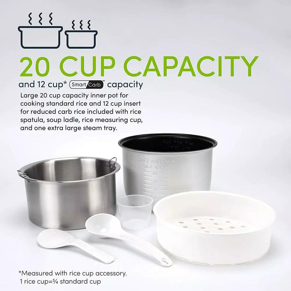 Aroma 20-Cup SmartCarb Digital Rice Cooker and Food Steamer, Stainless Steel