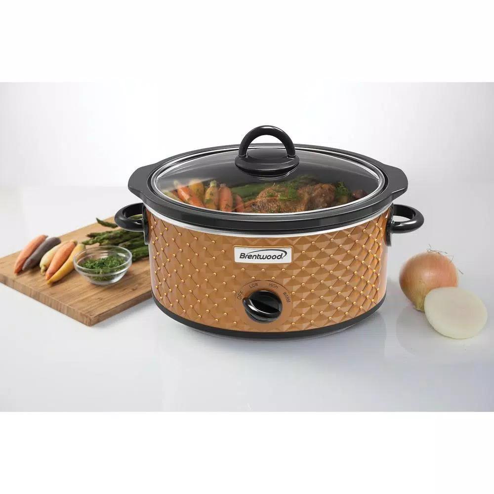 Brentwood Appliances 3.5 Qt. Diamond Pattern Slow Cooker with Tempered Glass Lid, Brown