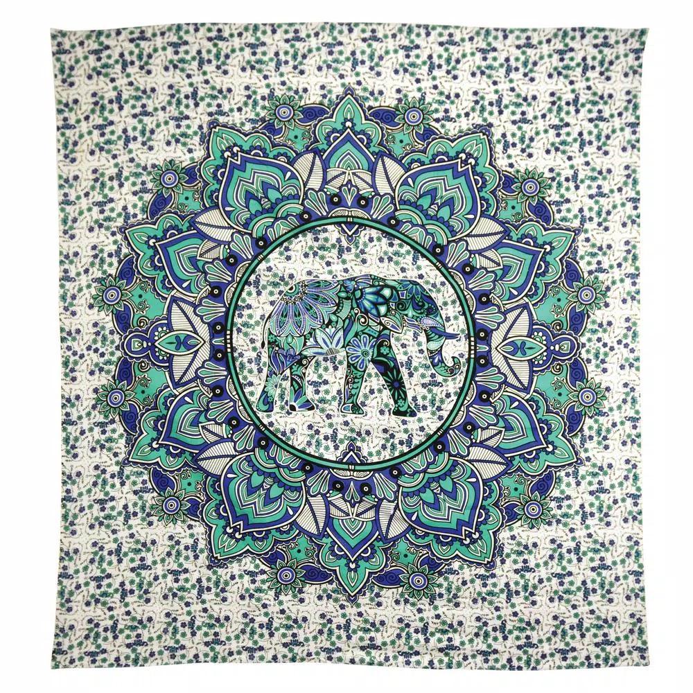 WallPops Ganesha Blue Elephant Mandala Bohemian Cotton Wall Tapestry, Multicolor