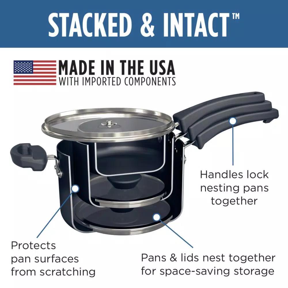 Farberware Neat Nest 1-Quart Aluminum Nonstick Saucepan with Glass Lid, Black