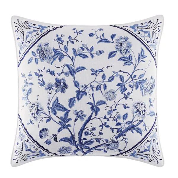Laura Ashley Charlotte Blue Multicolored Floral Cotton Blend 16 in. Square Throw Pillow
