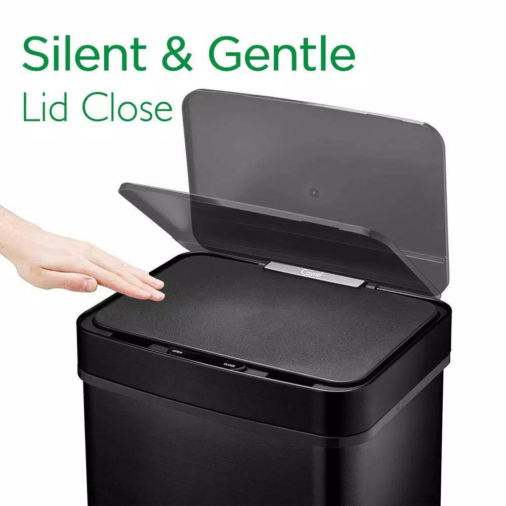 Boyel Living 13 Gallon Stainless Steel Sensor Trash Can - Touch-Free Rectangular Kitchen Bin with Black Lid