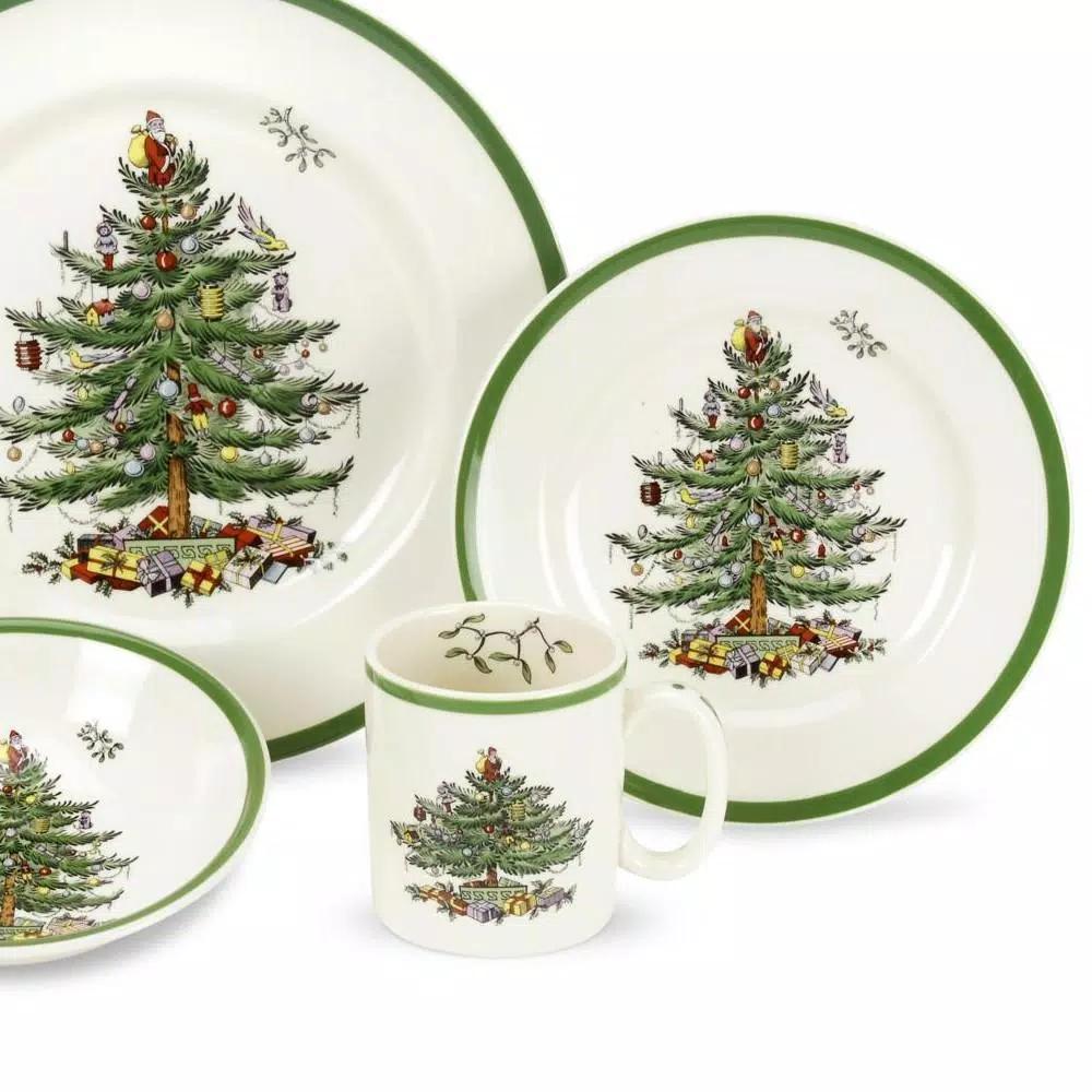 Spode Christmas Tree 4-Piece Ceramic Dinnerware Set, Service for 1