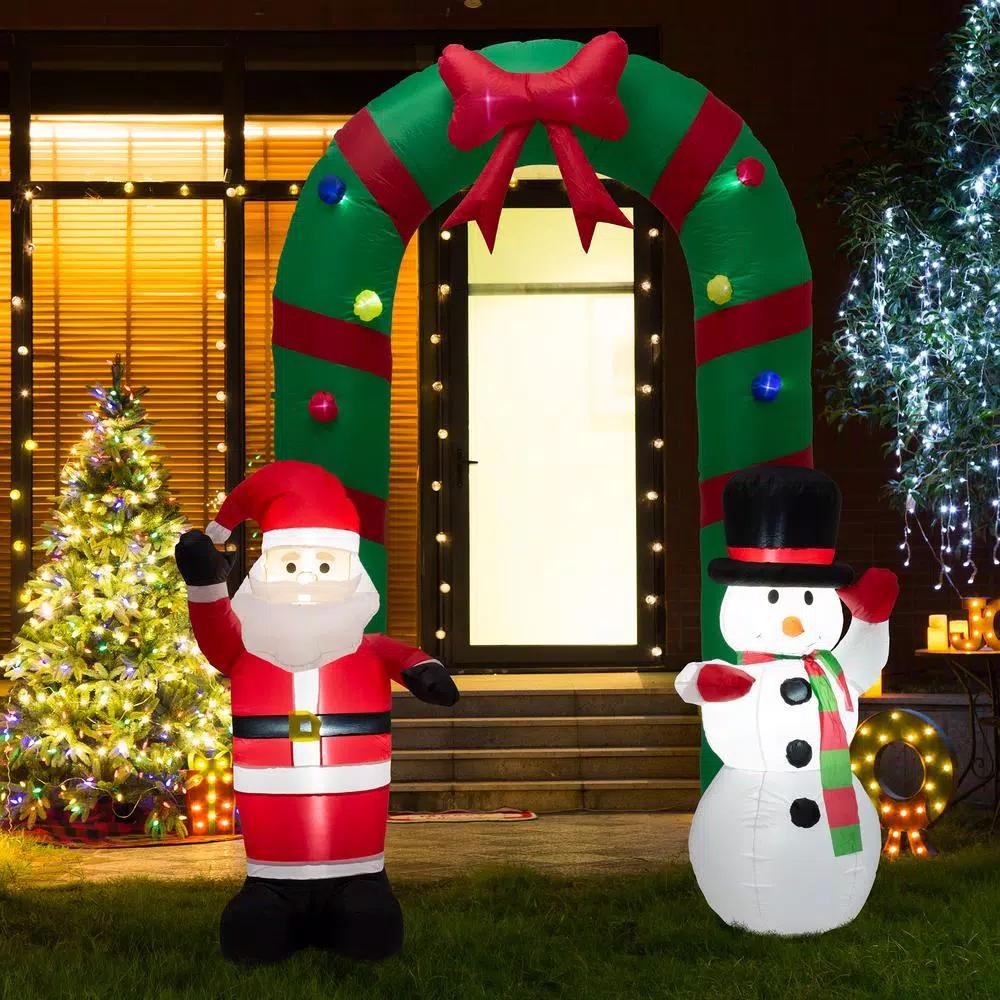 Glitzhome 8 ft. Inflatable Santa and Snowman Christmas Gate Arch with LED Lights